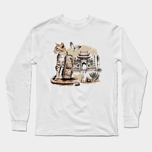 Cat traveler in Bali Long Sleeve T-Shirt